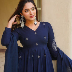 Heavy Roman Silk With Heavy Embroidery Work Anarkali Suit