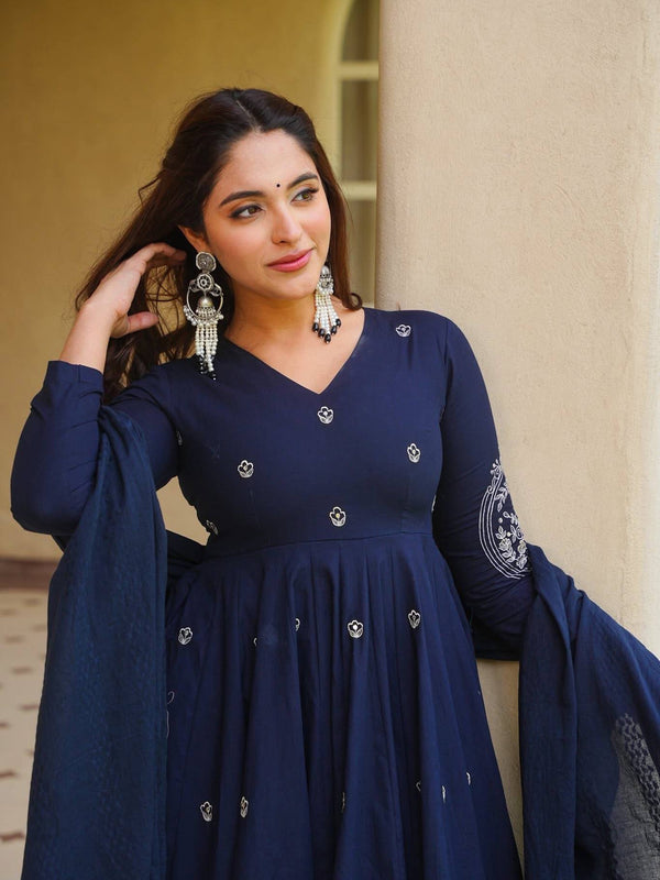 Heavy Roman Silk With Heavy Embroidery Work Anarkali Suit