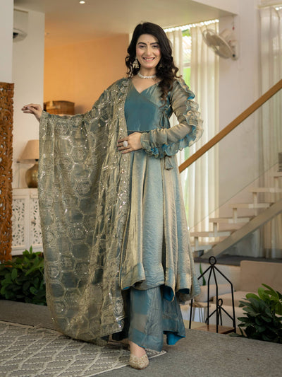 Heavy Fandy Silk With Sequence And Embroidery Work Anarkali Suit