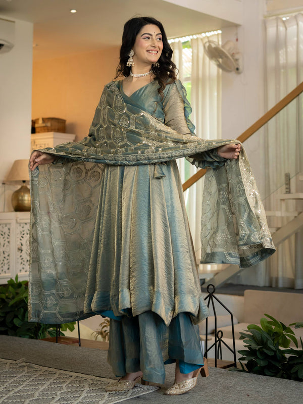 Heavy Fandy Silk With Sequence And Embroidery Work Anarkali Suit
