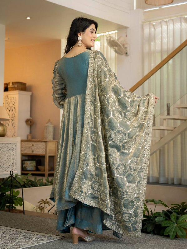 Heavy Fandy Silk With Sequence And Embroidery Work Anarkali Suit