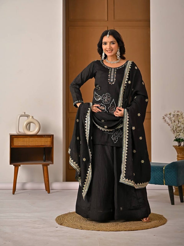 Heavy Vichitra Silk Sharara Palazzo Suit Set