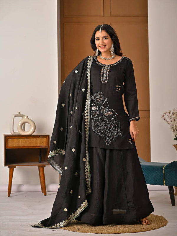 Heavy Vichitra Silk Sharara Palazzo Suit Set