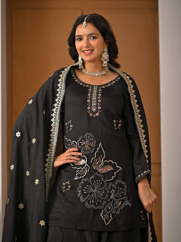 Heavy Vichitra Silk Sharara Palazzo Suit Set