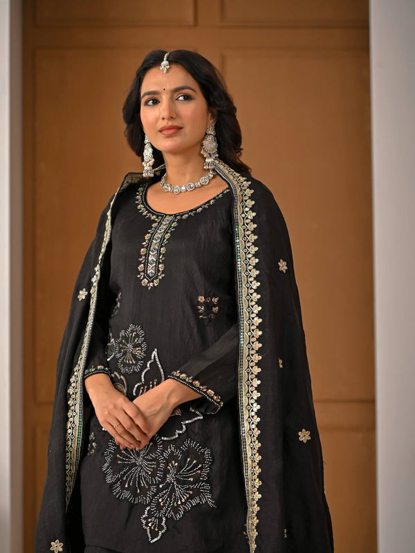 Heavy Vichitra Silk Sharara Palazzo Suit Set