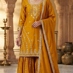 Pure Heavy Chinnon Silk Sharara Palazzo Suit Set