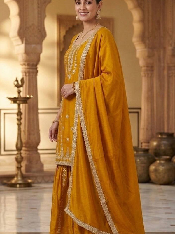 Pure Heavy Chinnon Silk Sharara Palazzo Suit Set