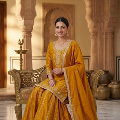 Pure Heavy Chinnon Silk Sharara Palazzo Suit Set