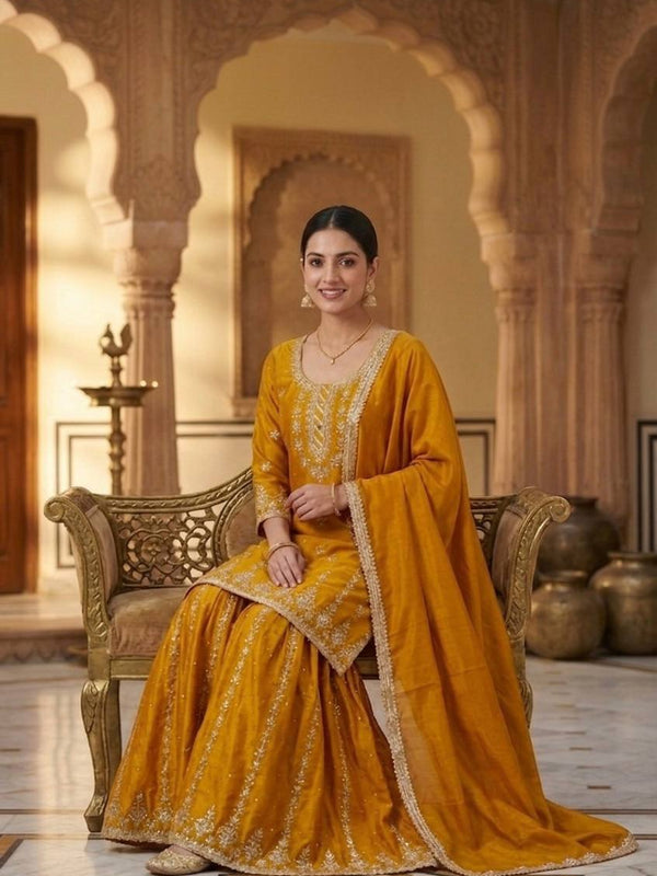 Pure Heavy Chinnon Silk Sharara Palazzo Suit Set