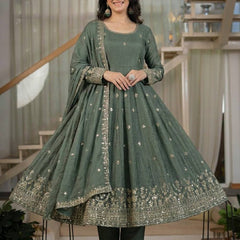Heavy Crunchy Silk Material With Sequence Embroidery Work Anarkali Suit