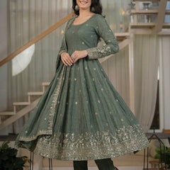 Heavy Crunchy Silk Material With Sequence Embroidery Work Anarkali Suit