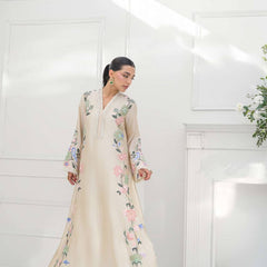 Pure Roman Glass With Embroidery Sequence Work And Fancy Belly Sleeves Kaftan Suit Set