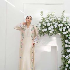 Pure Roman Glass With Embroidery Sequence Work And Fancy Belly Sleeves Kaftan Suit Set