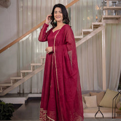 Heavy Crunchy Silk material With Sequence Embroidery Work Anarkali Suit