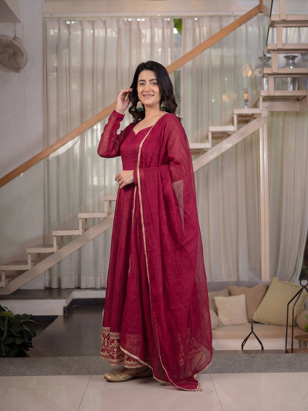Heavy Crunchy Silk material With Sequence Embroidery Work Anarkali Suit
