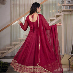 Heavy Crunchy Silk material With Sequence Embroidery Work Anarkali Suit