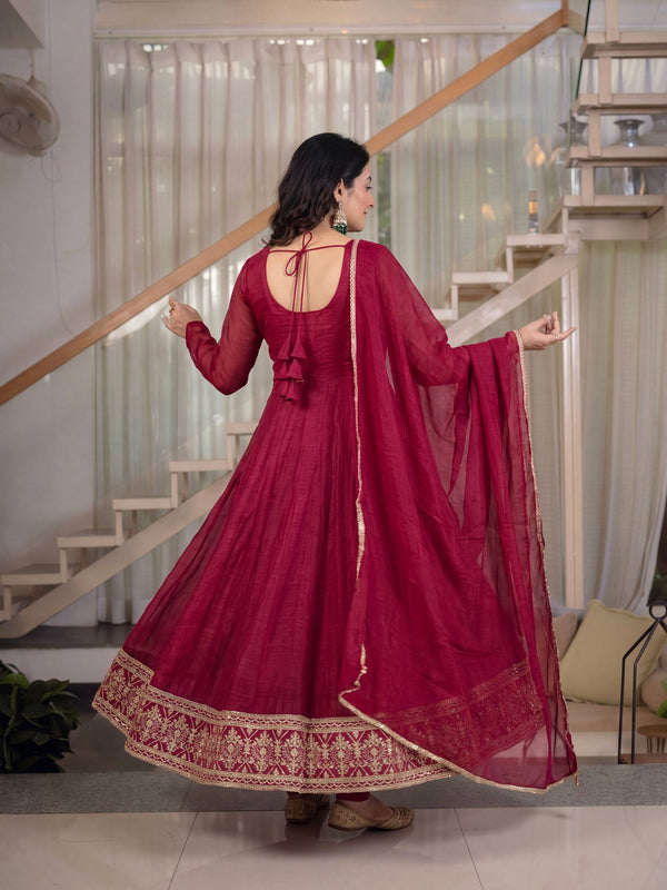 Heavy Crunchy Silk material With Sequence Embroidery Work Anarkali Suit