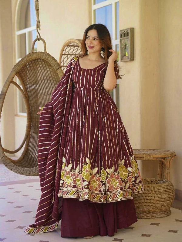 Heavy Faux Georgette And Multi Coloured Embroidery Work Anarkali Suit