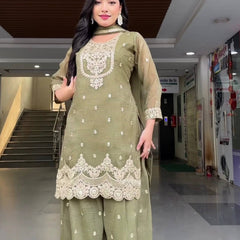 New Designer Party Wear Look Top , Sharara Plazzo and Dupatta Heavy Crunchy Silk With 5mm Sequence Embroidery Work.