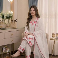 Pure Satin Rayon With Embroidery Thread Work, GPU Lace Border, And Fancy Bell Sleeves Palazzo Suit Set