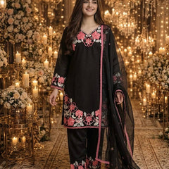 Pure Satin Rayon With Embroidery Thread Work, GPU Lace Border, And Fancy Bell Sleeves Palazzo Suit Set