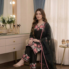 Pure Satin Rayon With Embroidery Thread Work, GPU Lace Border, And Fancy Bell Sleeves Palazzo Suit Set
