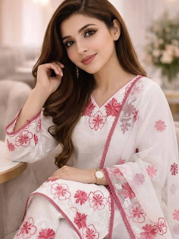 Pure Satin Rayon With Embroidery Thread Work, GPU Lace Border, And Fancy Bell Sleeves Palazzo Suit Set