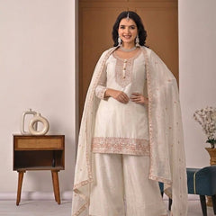 Heavy Crunchy Silk Material With Embroidery Work Palazzo Suit Set