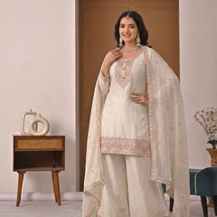 Heavy Crunchy Silk Material With Embroidery Work Palazzo Suit Set