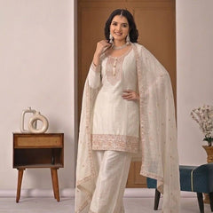 Heavy Crunchy Silk Material With Embroidery Work Palazzo Suit Set