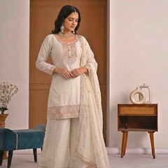Heavy Crunchy Silk Material With Embroidery Work Palazzo Suit Set