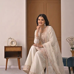 Heavy Crunchy Silk Material With Embroidery Work Palazzo Suit Set