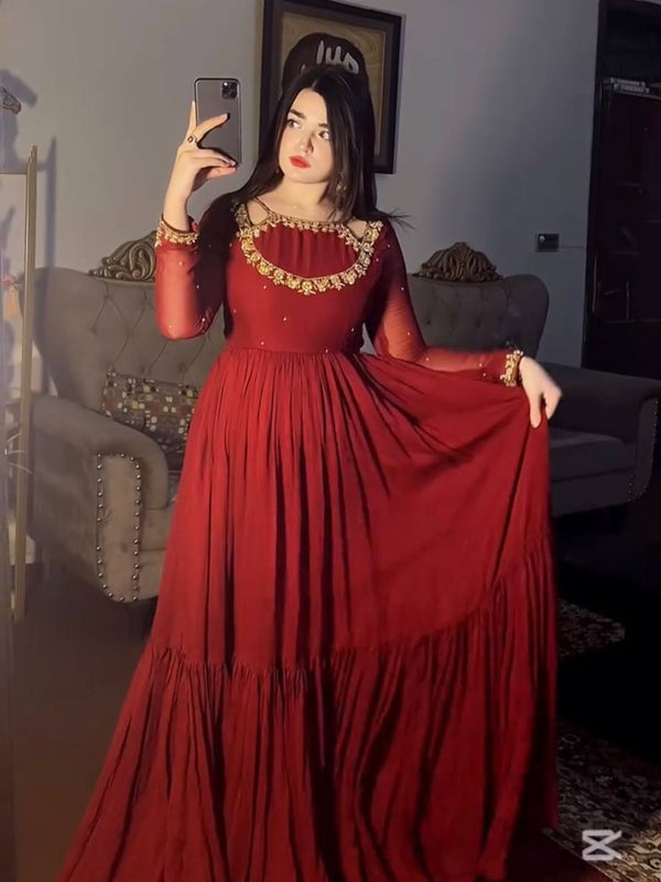 Heavy Faux Georgette Anarkali Gown Suit Set