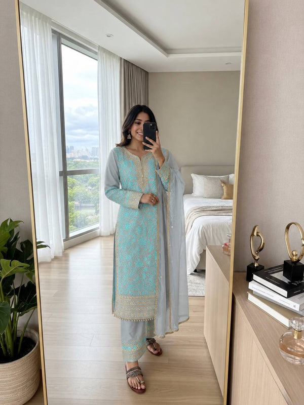 Heavy Faux Georgette Palazzo Suit Set