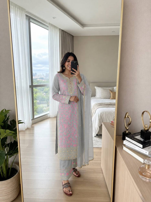 Heavy Faux Georgette Palazzo Suit Set