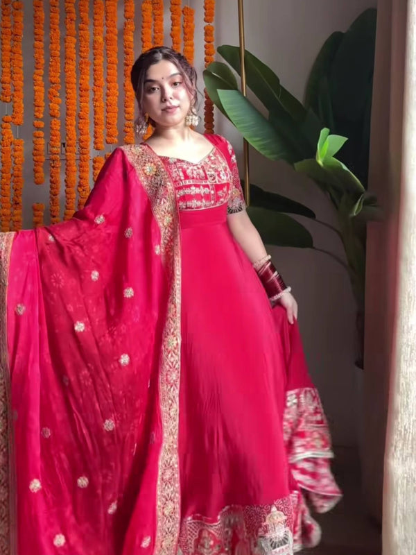 Heavy Natural Crep Silk With 5Mm Sequence And Heavy Embroidery Work Anarkali Suit