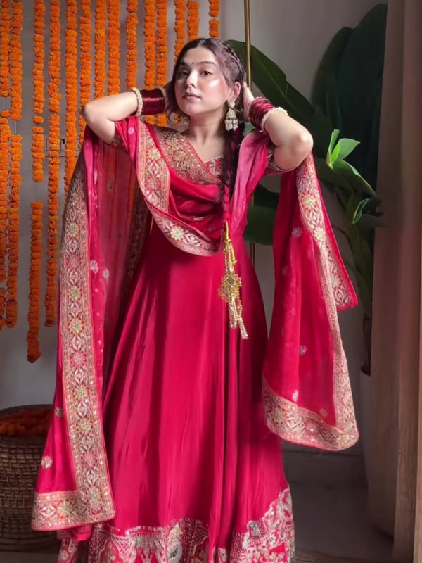 Heavy Natural Crep Silk With 5Mm Sequence And Heavy Embroidery Work Anarkali Suit