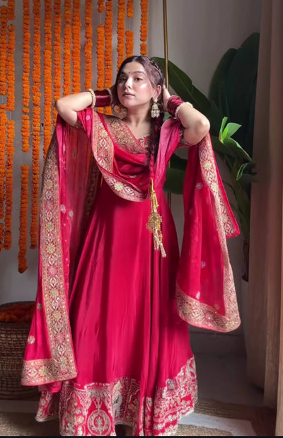 Heavy Natural Crep Silk With 5Mm Sequence And Heavy Embroidery Work Anarkali Suit