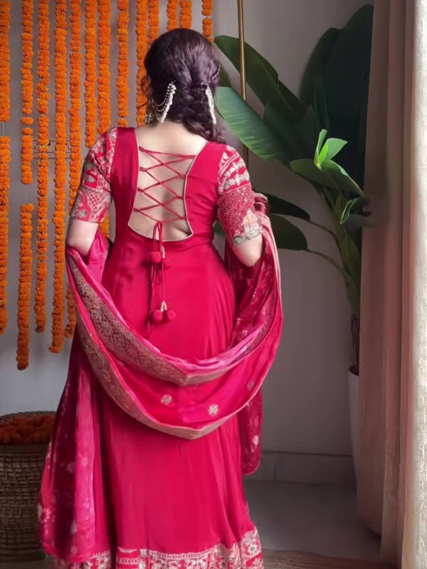 Heavy Natural Crep Silk With 5Mm Sequence And Heavy Embroidery Work Anarkali Suit