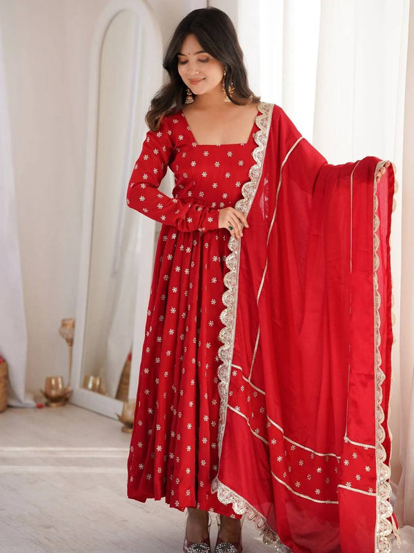 Heavy Chinon Silk With Sequence and Zari Embroidery Work Anarkali Suit