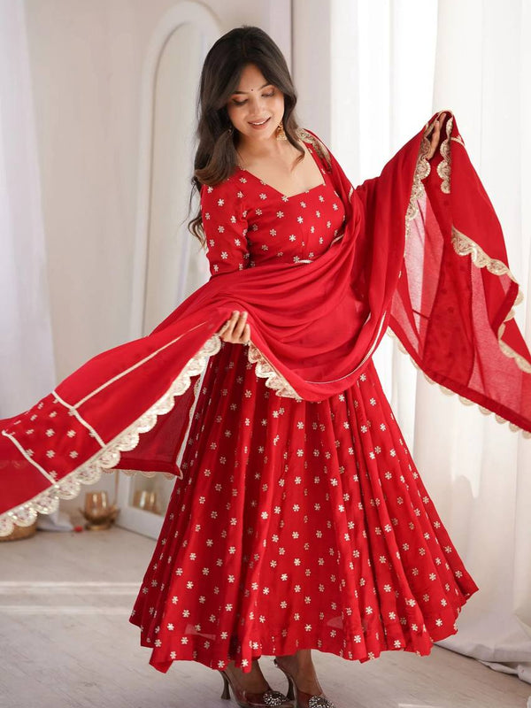 Heavy Chinon Silk With Sequence and Zari Embroidery Work Anarkali Suit