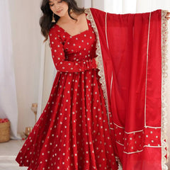Heavy Chinon Silk With Sequence and Zari Embroidery Work Anarkali Suit