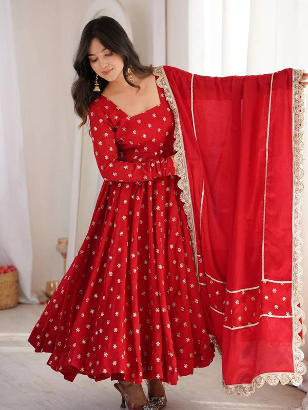 Heavy Chinon Silk With Sequence and Zari Embroidery Work Anarkali Suit
