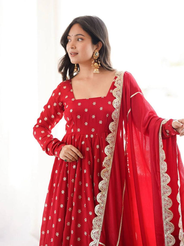 Heavy Chinon Silk With Sequence and Zari Embroidery Work Anarkali Suit