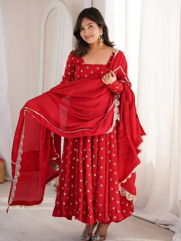 Heavy Chinon Silk With Sequence and Zari Embroidery Work Anarkali Suit