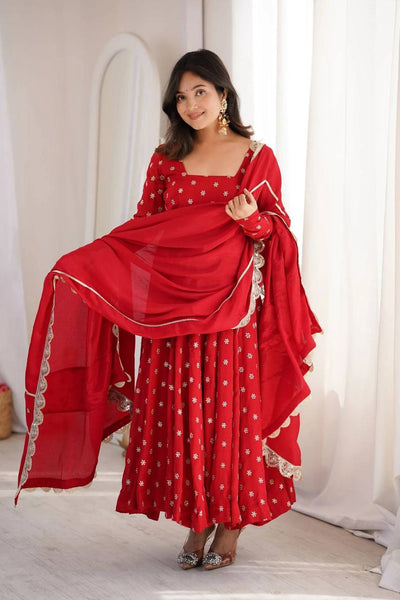 Heavy Chinon Silk With Sequence and Zari Embroidery Work Anarkali Suit