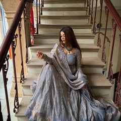 Heavy Fandy Silk With Bits Hand Work With Embroidery Work Anarkali Suit