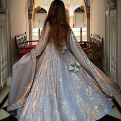 Heavy Fandy Silk With Bits Hand Work With Embroidery Work Anarkali Suit