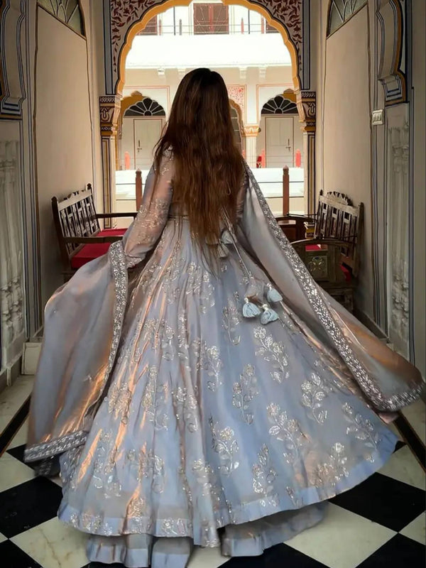 Heavy Fandy Silk With Bits Hand Work With Embroidery Work Anarkali Suit