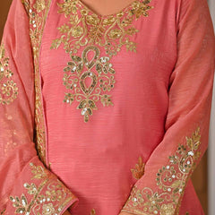 Heavy Crunchy Silk Material With Sequence And Embroidery Work Sharara Palazzo Suit Set